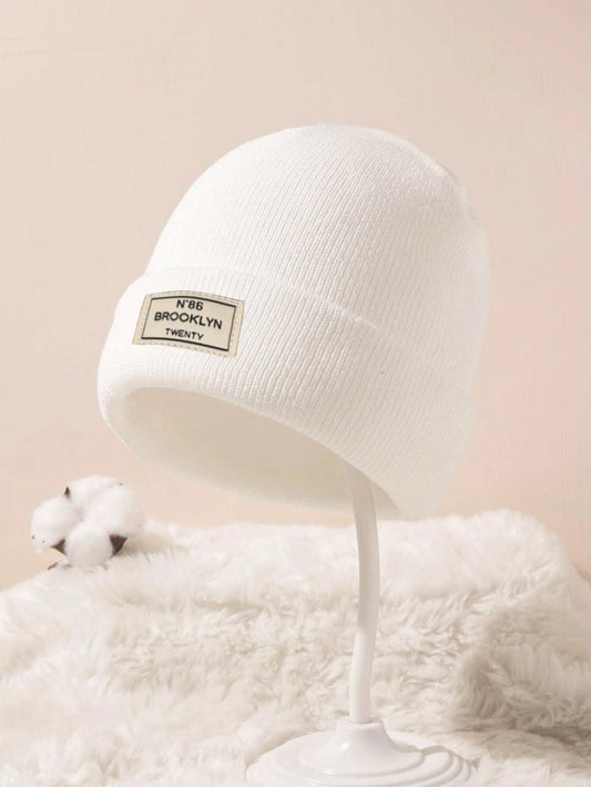 1 Pc Children'S Solid Multi-Color Outdoor Casual Fashion Printed Brooklyn Letter Pattern Cozy Knitted Hat, Suitable for All Seasons