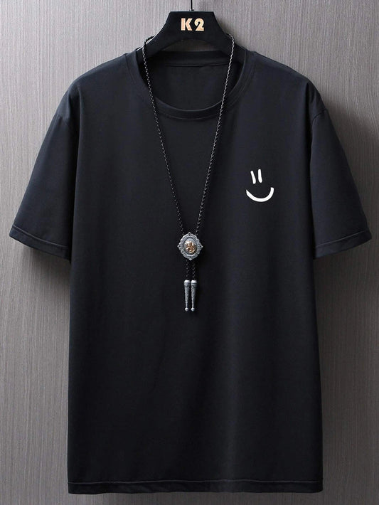 Manfinity Homme Men Cartoon Face Print Casual Short Sleeve Tee, Boyfriend Gift, for Work