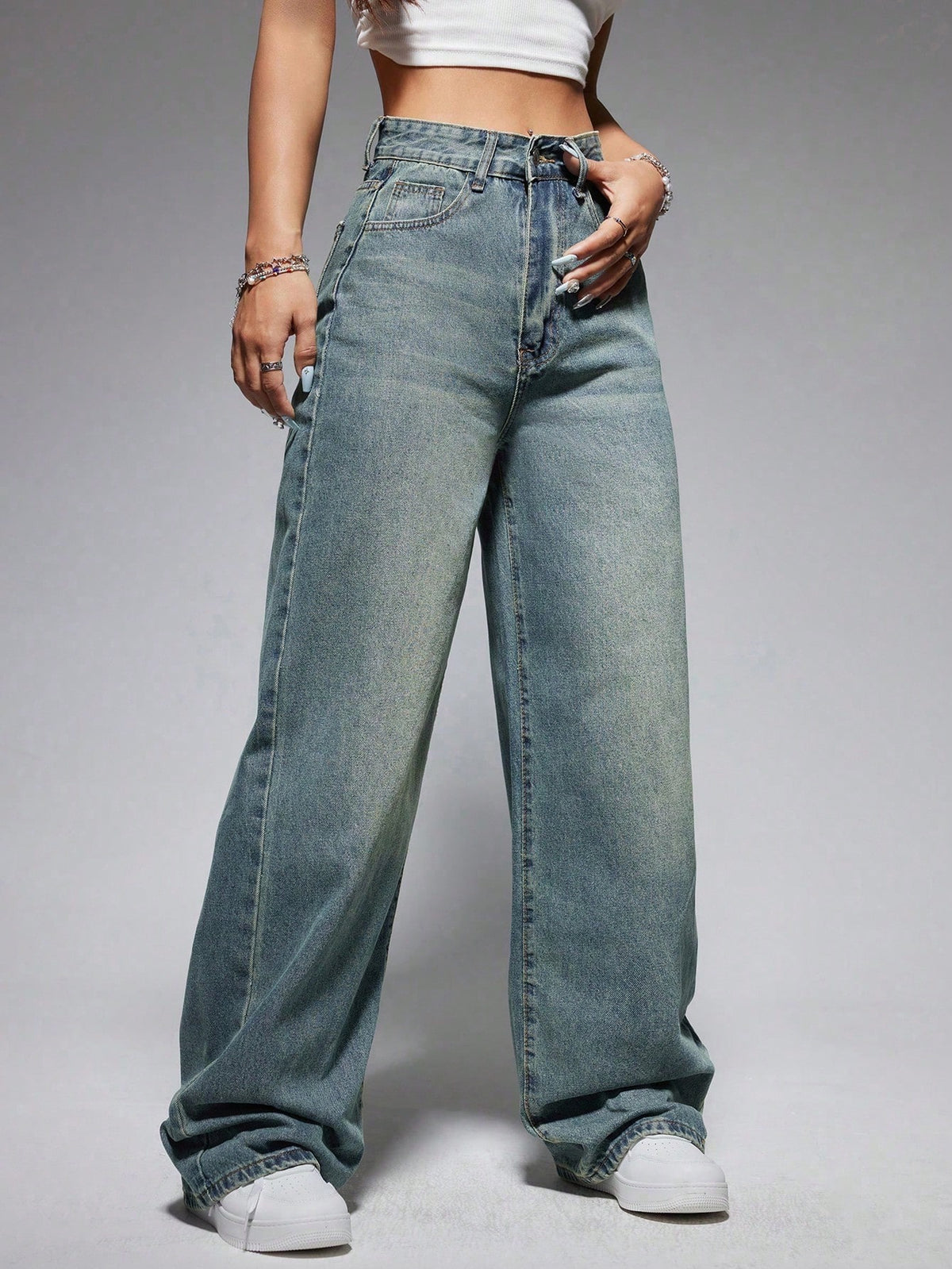 ICON Washed Wide-Leg Jeans with Slanted Pockets Baggy Jeans Y2K