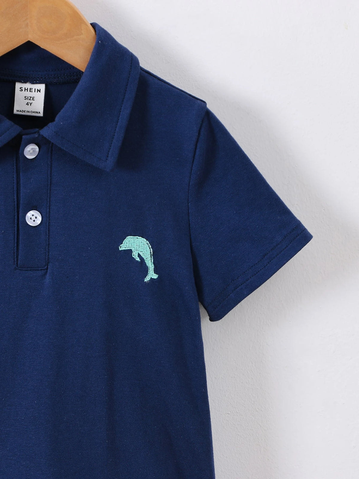 Young Boy 2Pcs/Set Casual Knitted Short Sleeve Polo Shirt & Shorts with Dolphin Embroidery for Summer