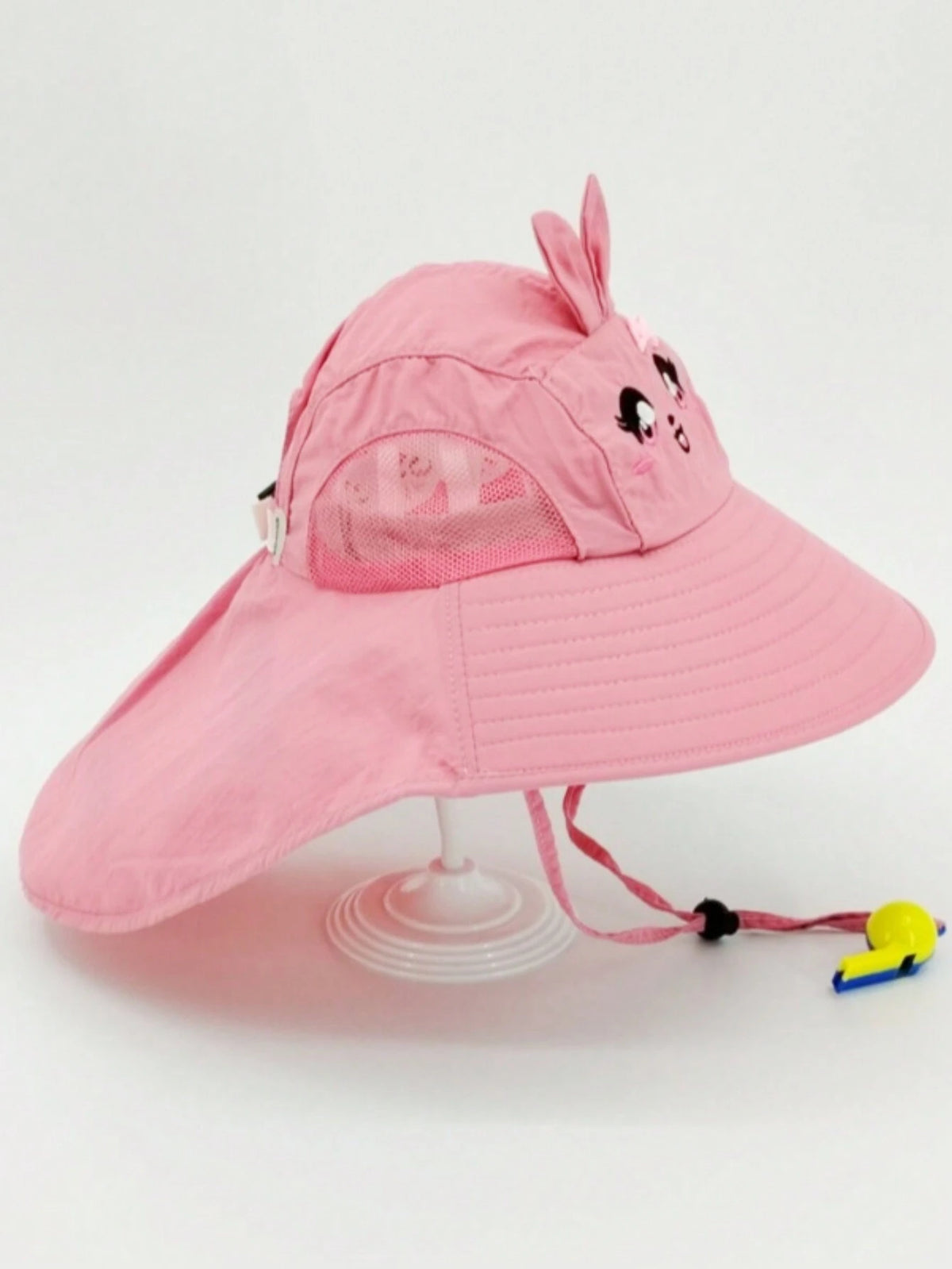 Summer Cute Cartoon Wide Brim Sun Hat for Toddler Boys and Girls, UV Protection Cap with Whistle