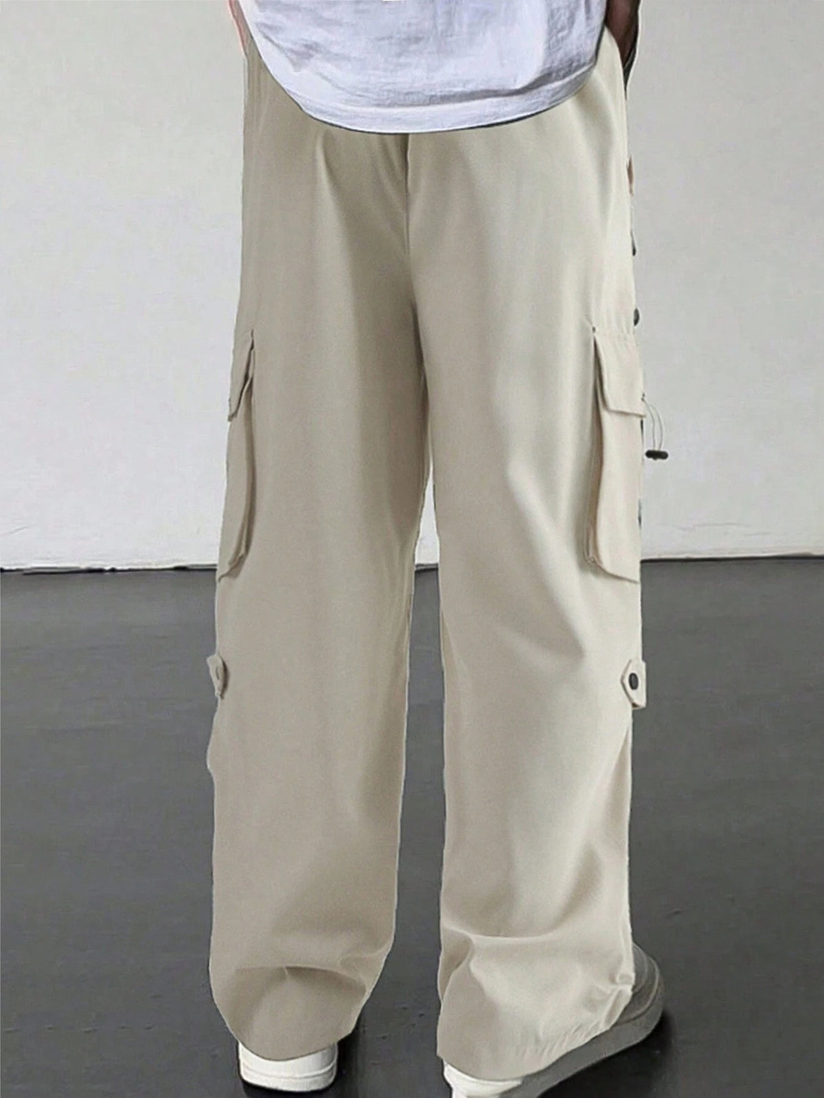 Manfinity Homme Men'S Flap Pocket Drawstring Waist Cargo Pants Baggy Long Plain Going Out, for Fall