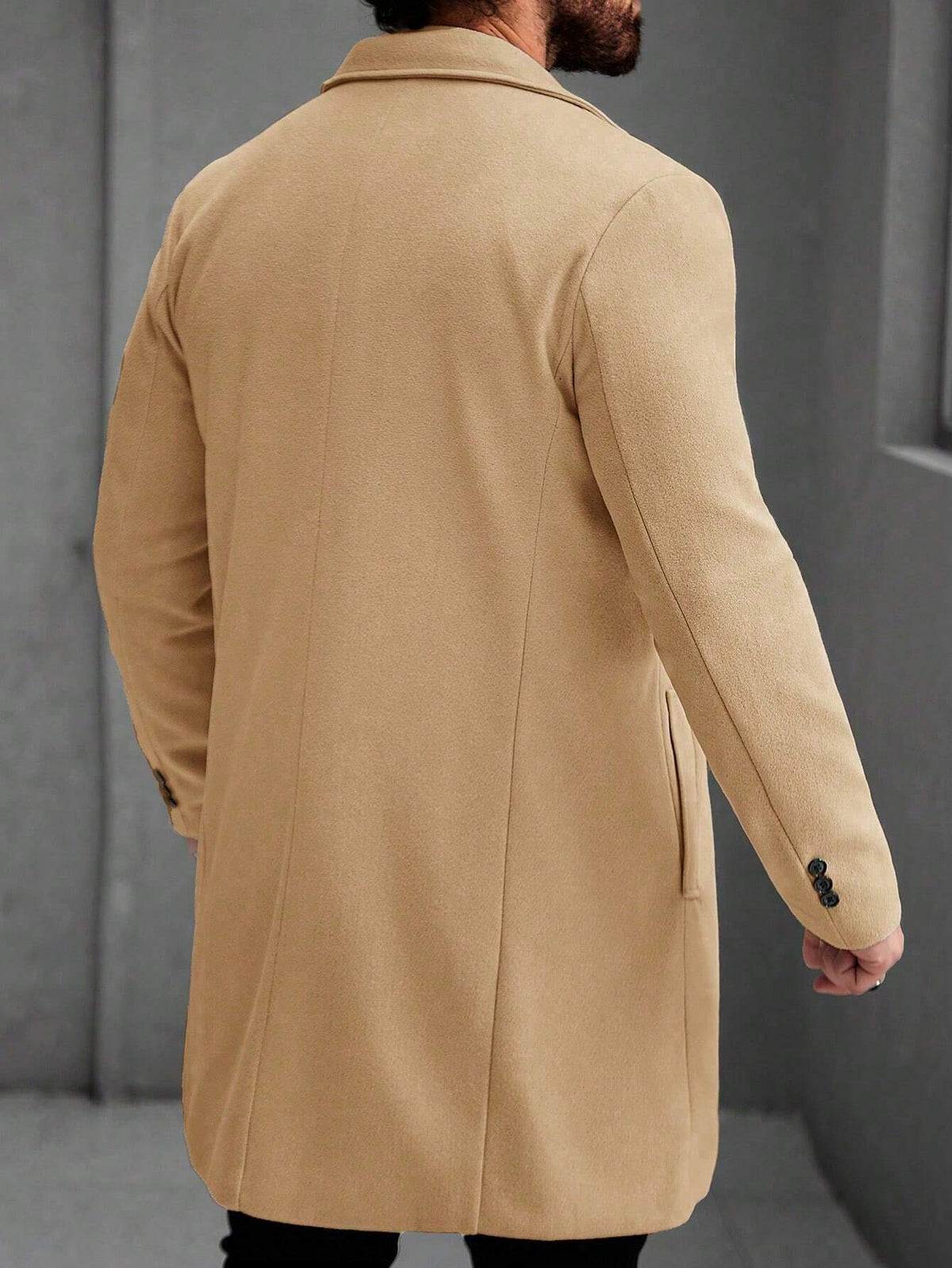 Manfinity Mode Men'S Solid Color Pocket & Button Front Long Sleeve Overcoat, Autumn Fall, Winter