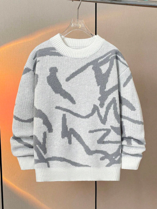 Kids Tween Boy Graffiti Mottled Textured Crew Neck Autumn Sweater, Suitable for Winter, Travel and School