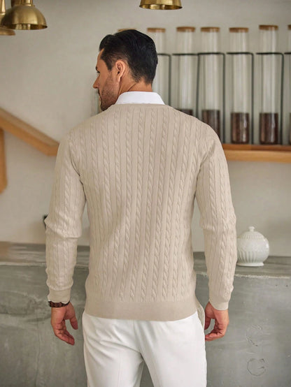 Men'S Solid Color Cable Knit Sweater