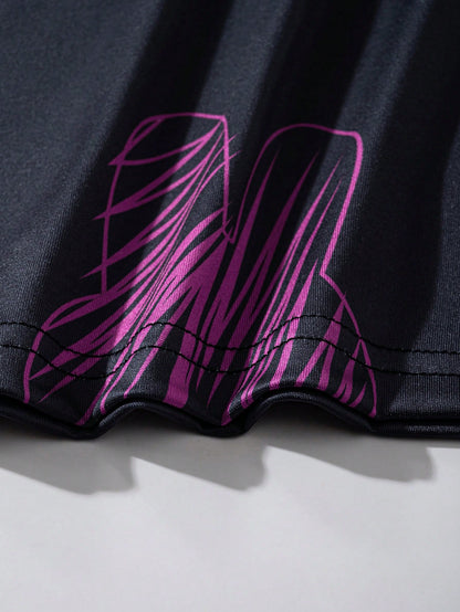 Tween Girl Cool Printed T-Shirt & Fashionable 3D Work Pants, Dark Pink