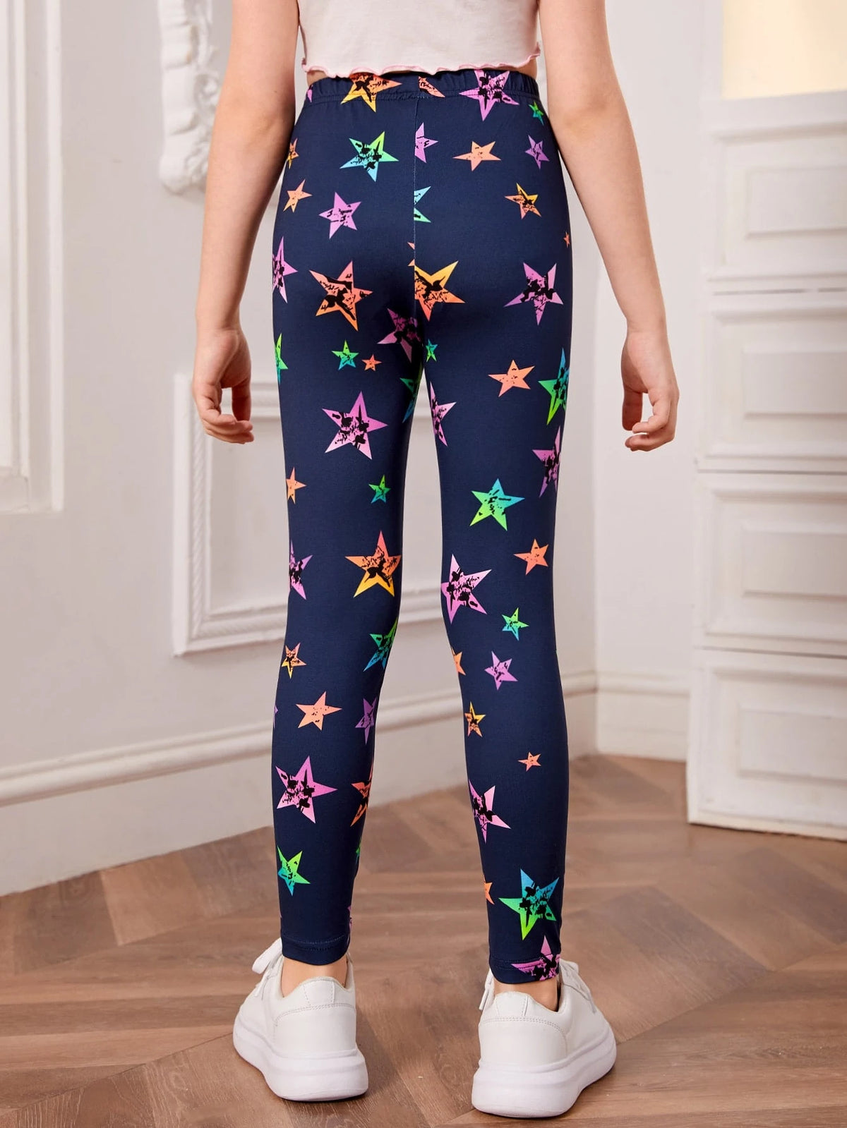 Tween Girl Comfortable Colorful Star Print Knitted Leggings, Tween