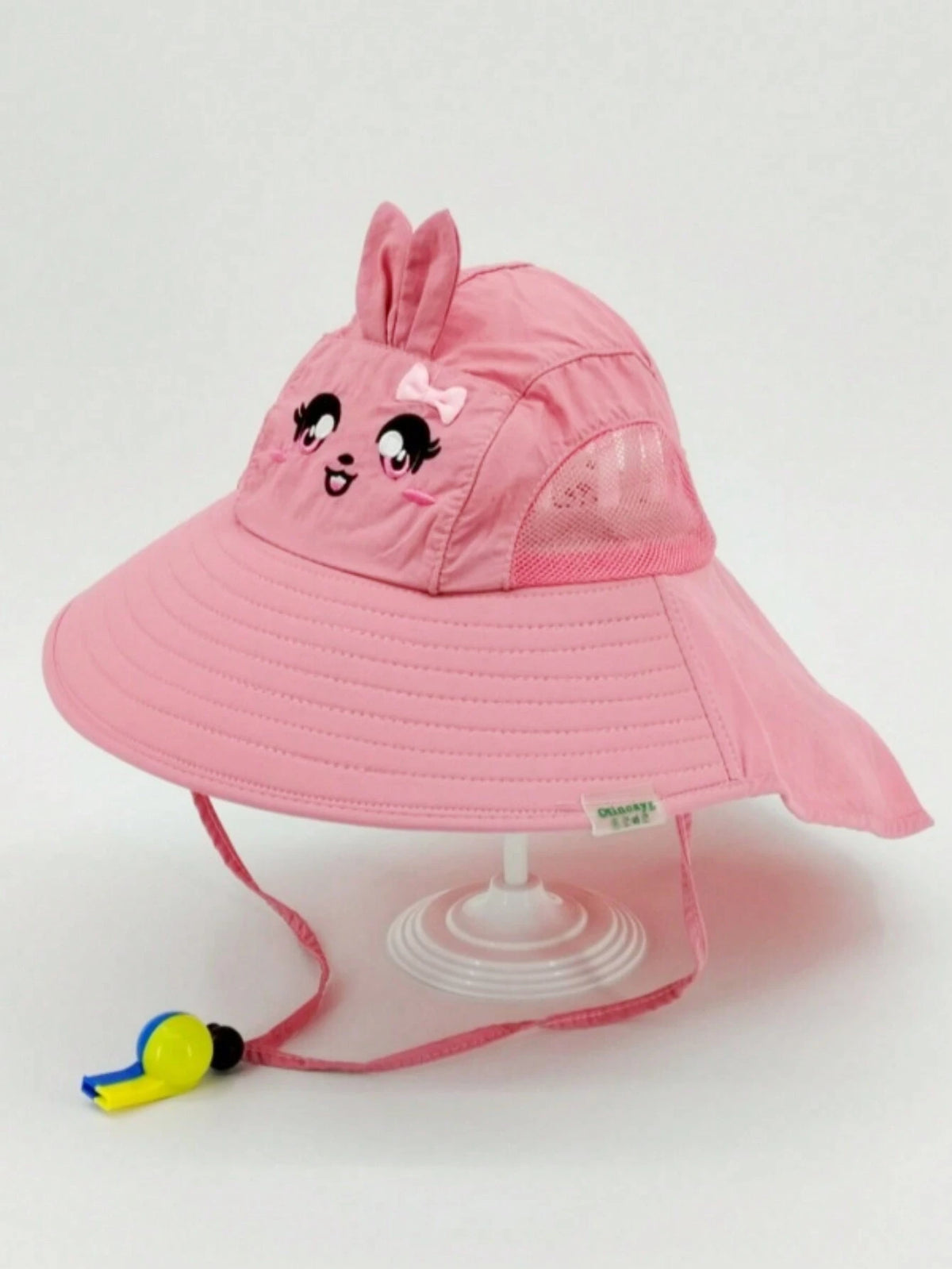 Summer Cute Cartoon Wide Brim Sun Hat for Toddler Boys and Girls, UV Protection Cap with Whistle