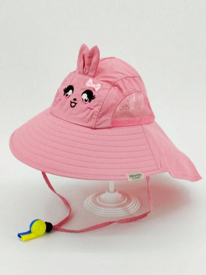 Summer Cute Cartoon Wide Brim Sun Hat for Toddler Boys and Girls, UV Protection Cap with Whistle