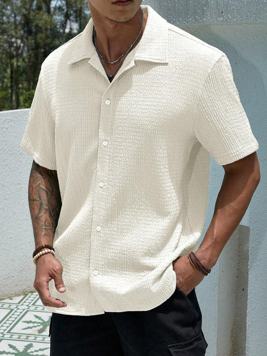 Resortease Loose Fit Men'S Solid Color Button-Up Short Sleeve Casual Shirt, Holiday