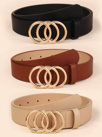 3Pcs Women'S Black Khaki Triple round Buckle Fashionable Belt for Daily Decoration Summer, School Fall, Autumn, Halloween
