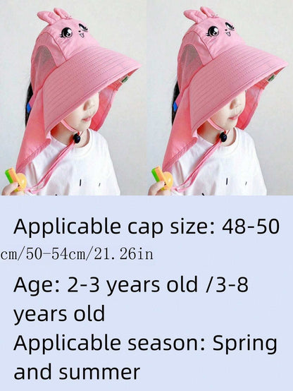 Summer Cute Cartoon Wide Brim Sun Hat for Toddler Boys and Girls, UV Protection Cap with Whistle