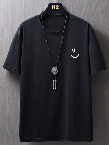 Manfinity Homme Men Cartoon Face Print Casual Short Sleeve Tee, Boyfriend Gift, for Work