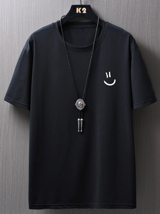 Manfinity Homme Men Cartoon Face Print Casual Short Sleeve Tee, Boyfriend Gift, for Work