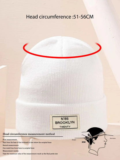 1 Pc Children'S Solid Multi-Color Outdoor Casual Fashion Printed Brooklyn Letter Pattern Cozy Knitted Hat, Suitable for All Seasons