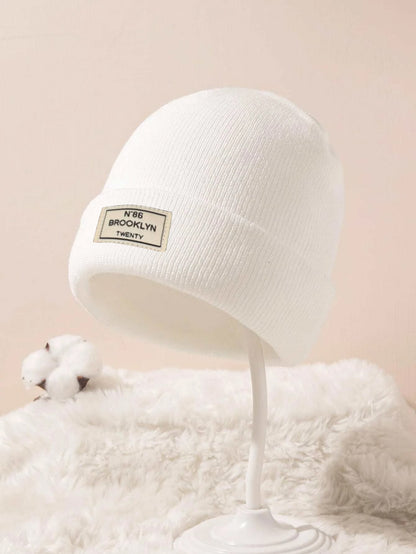 1 Pc Children'S Solid Multi-Color Outdoor Casual Fashion Printed Brooklyn Letter Pattern Cozy Knitted Hat, Suitable for All Seasons
