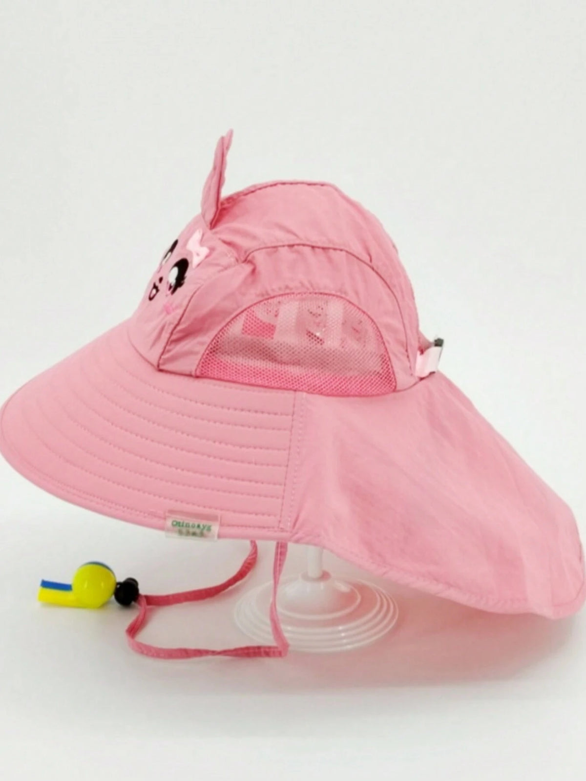 Summer Cute Cartoon Wide Brim Sun Hat for Toddler Boys and Girls, UV Protection Cap with Whistle