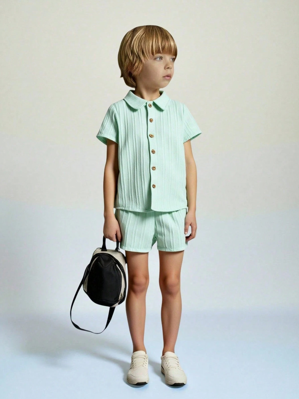 Casuvi Kids Young Boy Solid Color Short Sleeve Shirt and Shorts Set