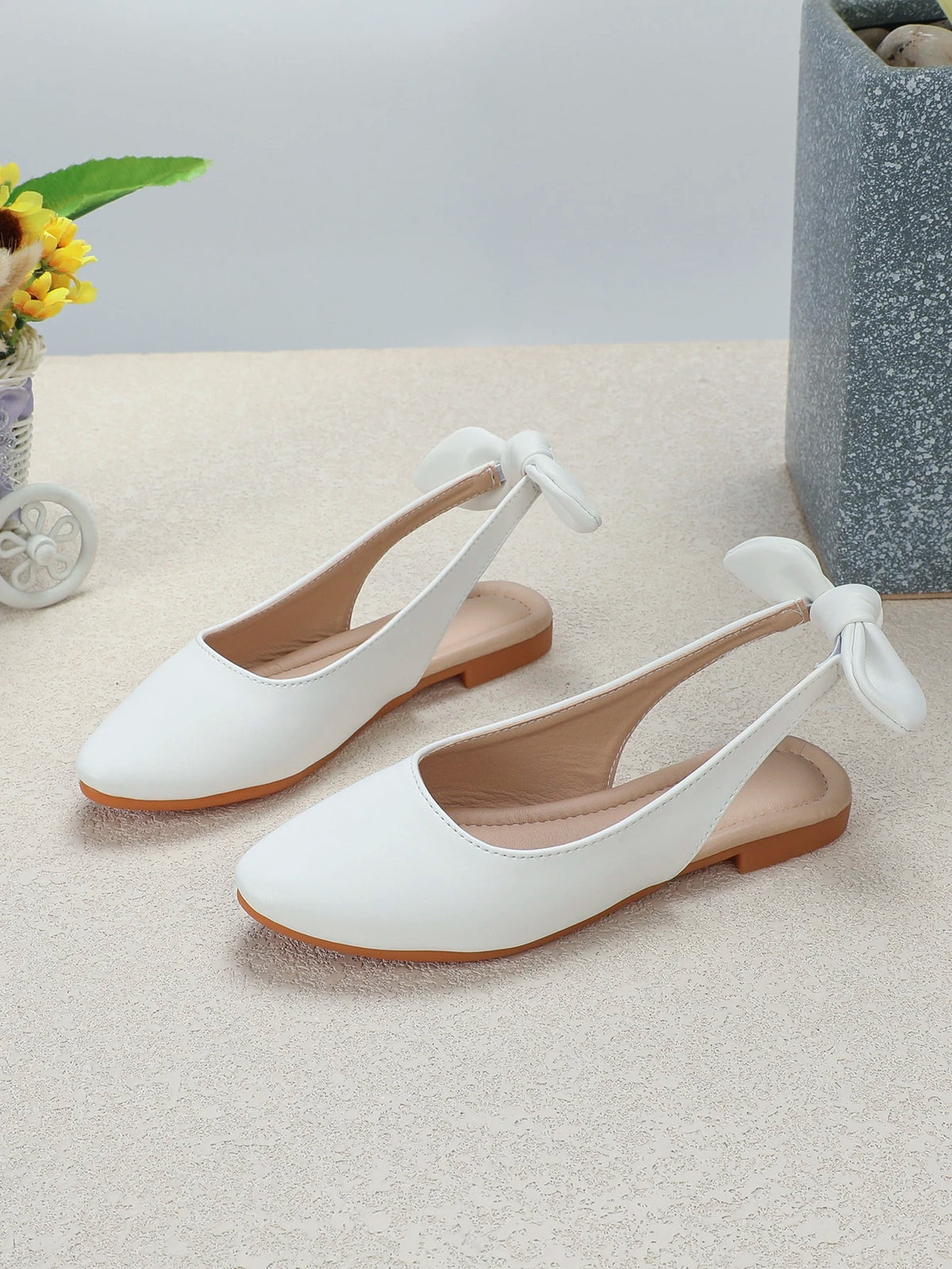 Girls Bow Decor Slingback Flats