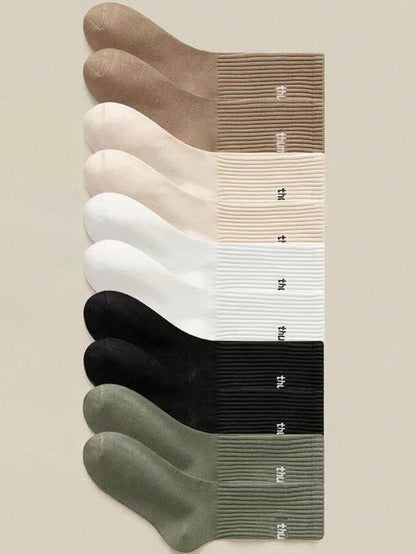 5Pairs/Set Men'S Mid-Calf Socks with Letter & Heel Detail, Fall