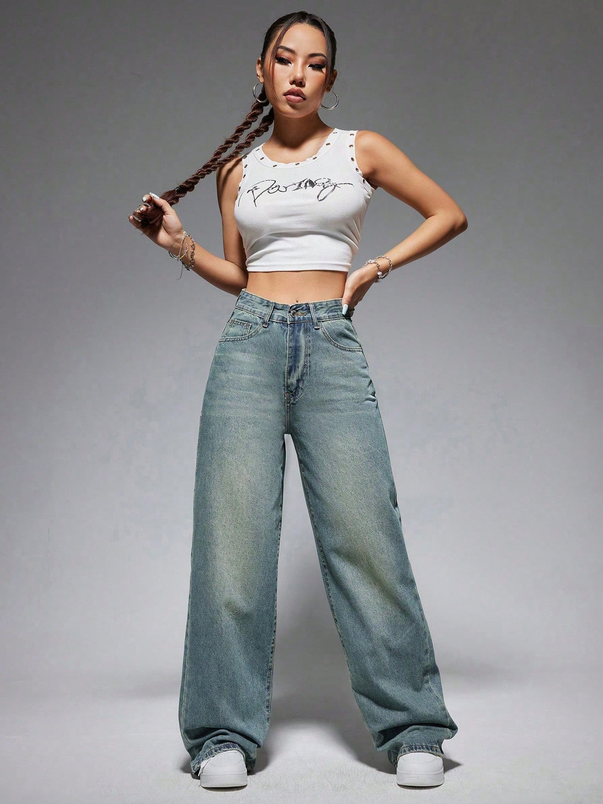 ICON Washed Wide-Leg Jeans with Slanted Pockets Baggy Jeans Y2K