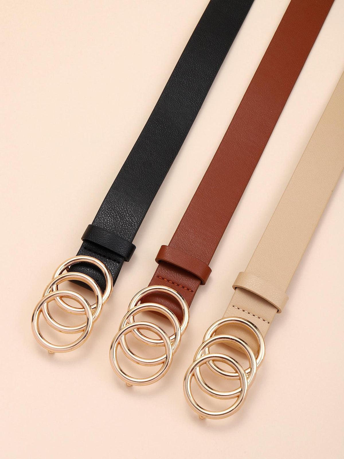 3Pcs Women'S Black Khaki Triple round Buckle Fashionable Belt for Daily Decoration Summer, School Fall, Autumn, Halloween