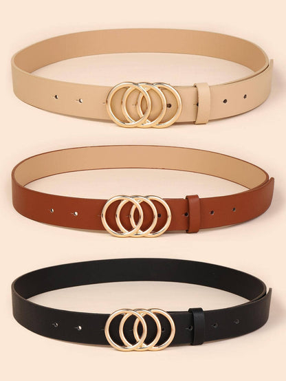 3Pcs Women'S Black Khaki Triple round Buckle Fashionable Belt for Daily Decoration Summer, School Fall, Autumn, Halloween
