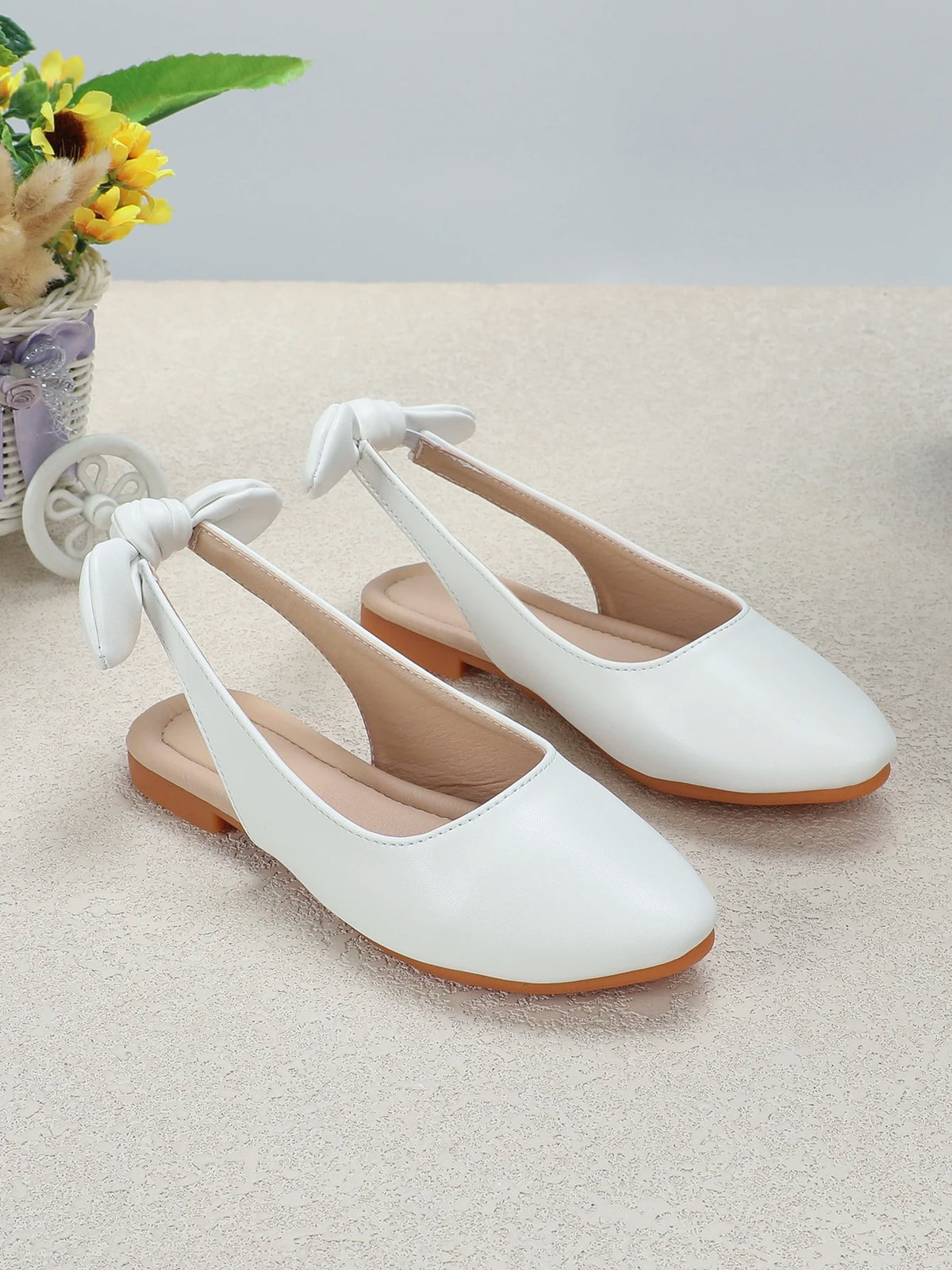 Girls Bow Decor Slingback Flats