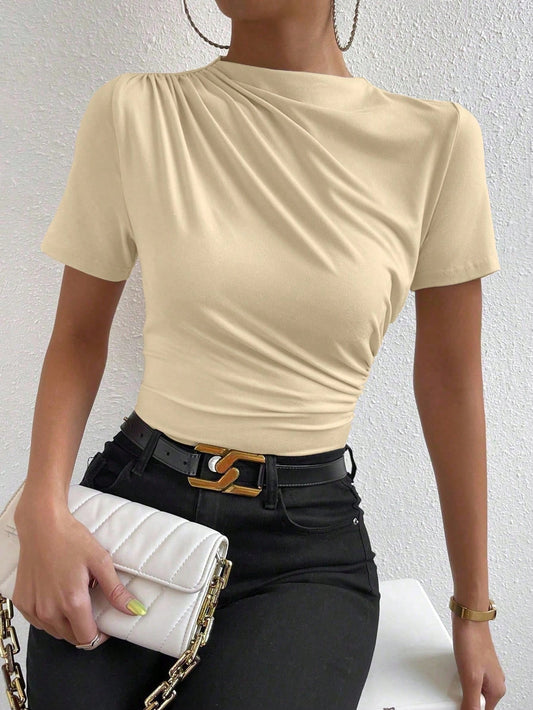 Rafferiza Ruched Mock Neck Tee