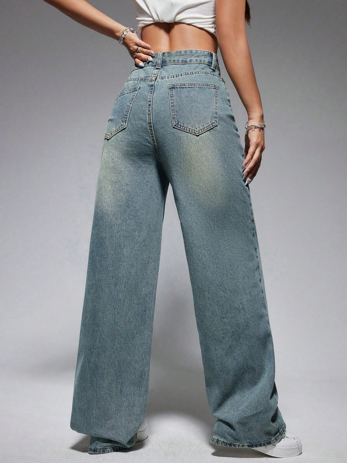 ICON Washed Wide-Leg Jeans with Slanted Pockets Baggy Jeans Y2K