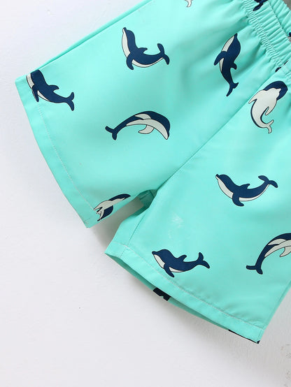 Young Boy 2Pcs/Set Casual Knitted Short Sleeve Polo Shirt & Shorts with Dolphin Embroidery for Summer