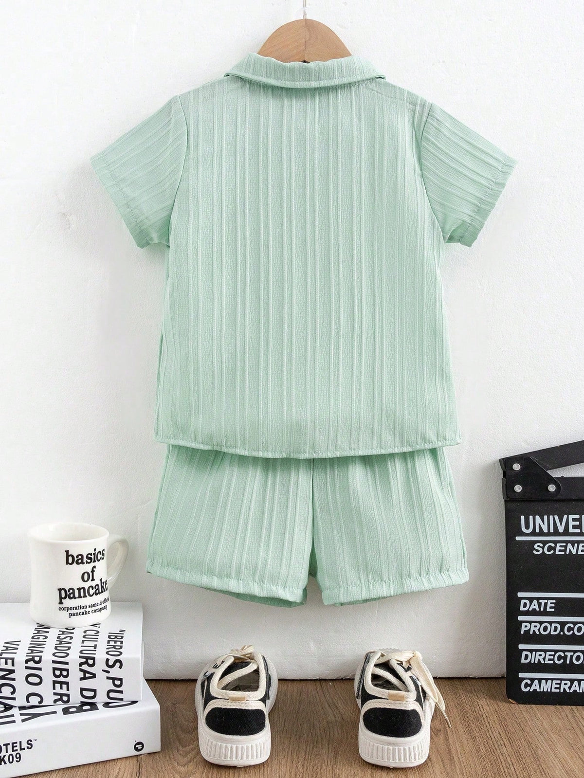 Casuvi Kids Young Boy Solid Color Short Sleeve Shirt and Shorts Set