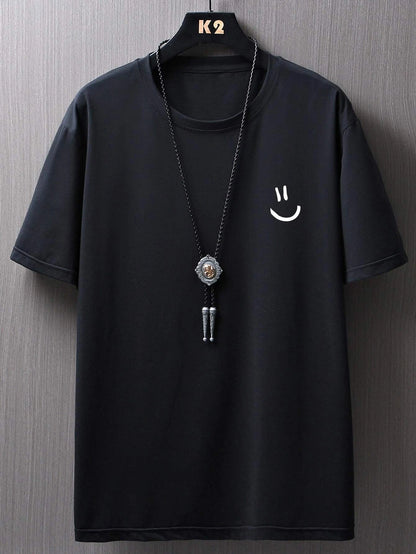 Manfinity Homme Men Cartoon Face Print Casual Short Sleeve Tee, Boyfriend Gift, for Work