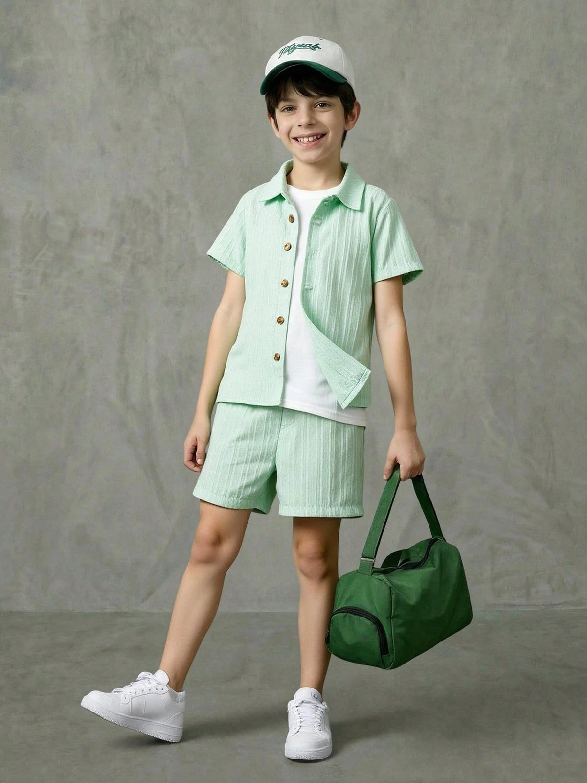 Casuvi Kids Young Boy Solid Color Short Sleeve Shirt and Shorts Set
