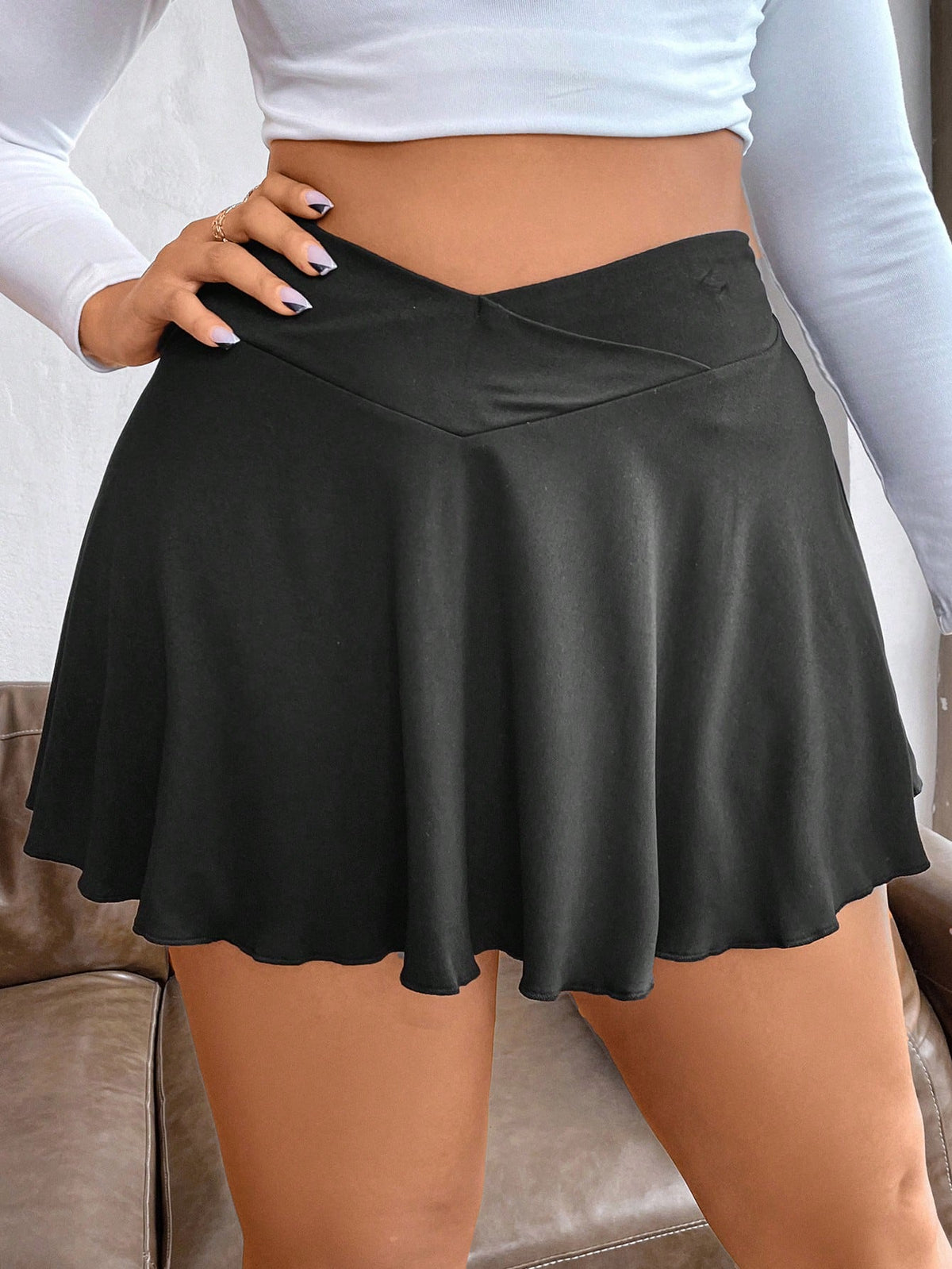 Maweii plus Size Asymmetrical High Waisted Flared Skirt Fall
