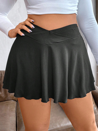 Maweii plus Size Asymmetrical High Waisted Flared Skirt Fall