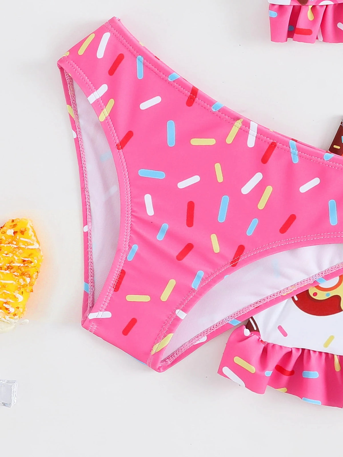 Young Girl Donuts Print Frill Trim Knot Front Bikini Set with Beach Skirt Summer Beach Summer Holiday