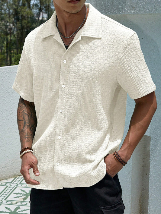 Resortease Loose Fit Men'S Solid Color Button-Up Short Sleeve Casual Shirt, Holiday