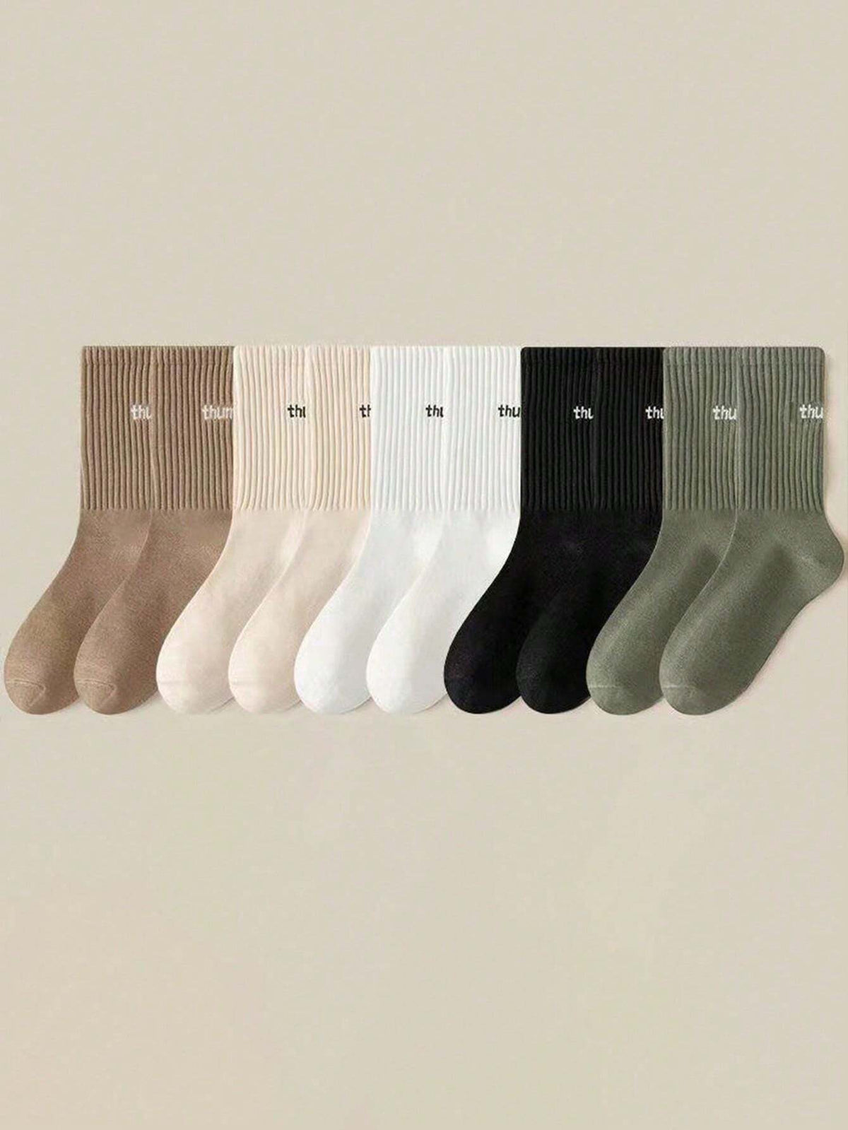 5Pairs/Set Men'S Mid-Calf Socks with Letter & Heel Detail, Fall