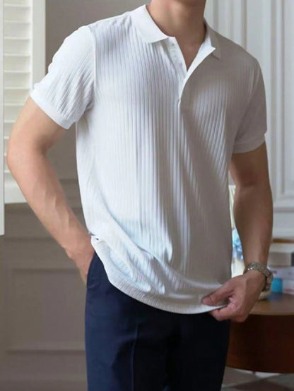 Manfinity Homme Men Ribbed Knit Vacation Plain Casual Quarter Button Polo Shirt, for Husband, Old Money Style
