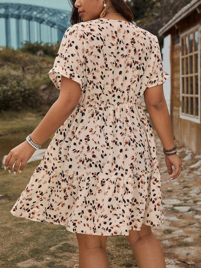 LUNE plus Size V-Neck Short Allover Print Mother Day Dress, Summer